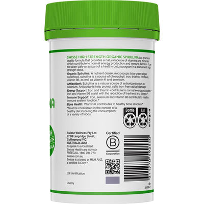 Swisse Organic Spirulina Supplement 1000mg - 200 Tablets