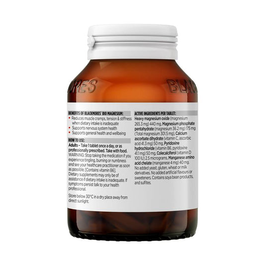 Blackmores Bio Magnesium 100 Tablets - Natural Support for Muscle, Heart & Bone Health-Auzzi Store