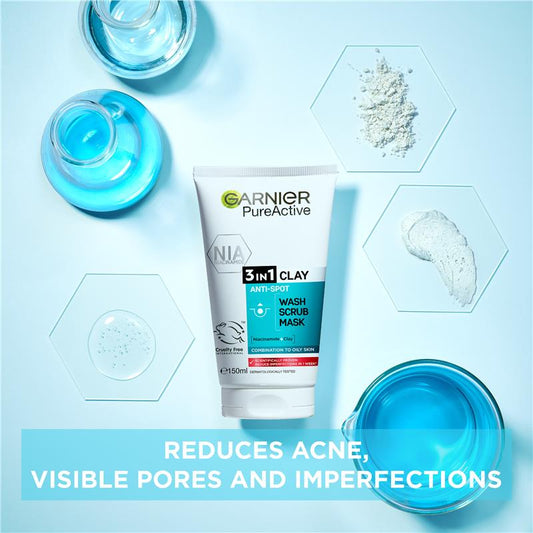 Garnier SkinActive Pure Active 3 in 1 Wash, Scrub & Mask - 150mL-Auzzi Store