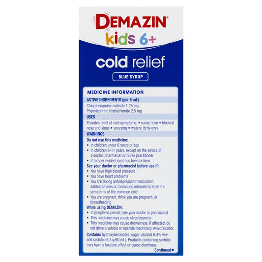 Demazin Kids 6+ Cold Relief Blue Syrup - 200ml – view 2 - Auzzistore