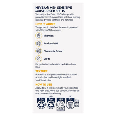 NIVEA MEN Sensitive Protective Moisturiser SPF15 - 75ml