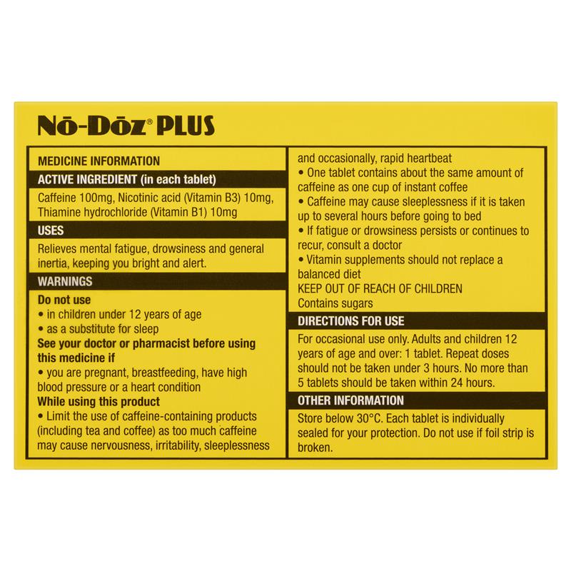 NoDoz Plus Caffeine Tablets 24 Count with Vitamins B1 & B3 for Alertness