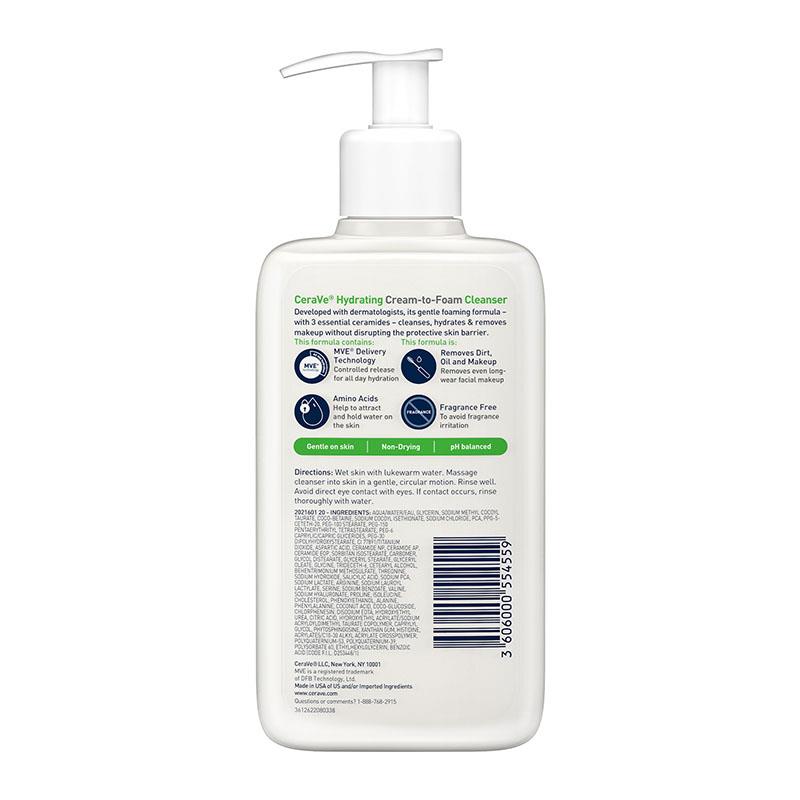 CeraVe Hydrating Cream To Foam Cleanser 236ml - Gentle Foaming Cleanser for Dry Skin