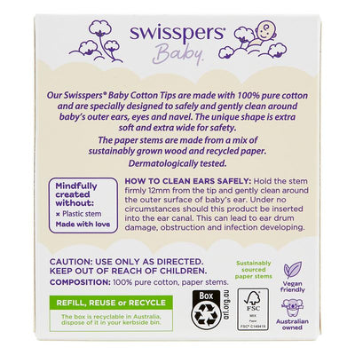 Swisspers Baby Cotton Tips Paper Stems 40 - Safe & Soft Cleaning