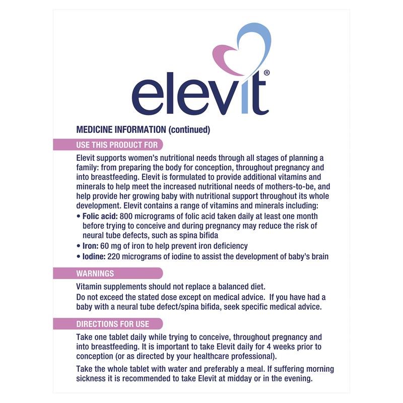 Elevit Prenatal Multivitamin Tablets - 100 Count with Folic Acid & Iron