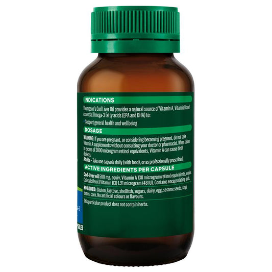 Thompson's Cod Liver Oil 100 Capsules - Natural Source of Omega-3-Auzzi Store