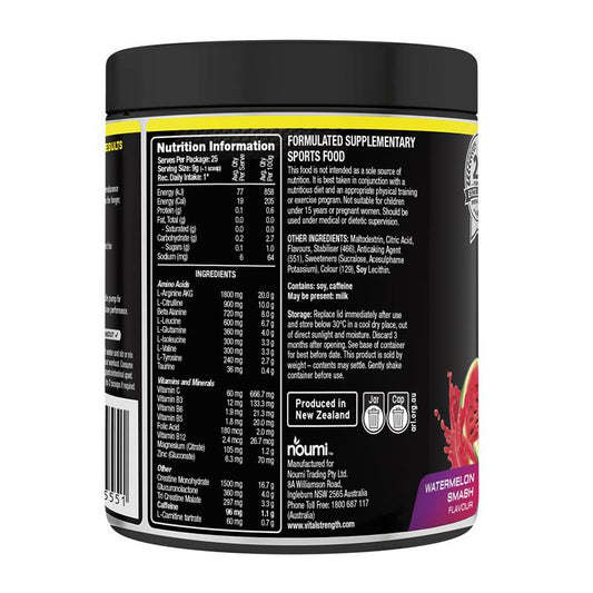 Vital Strength Pre Workout Powder - Watermelon Smash 225g - Auzzi Store