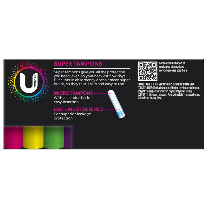 U by Kotex Super Slim Tampons 16-tempons, 14g Absorbency for Heavy Flow