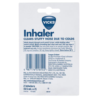 Vicks Inhaler Nasal Decongestant 2 Pack - Fast Relief for Blocked Nose