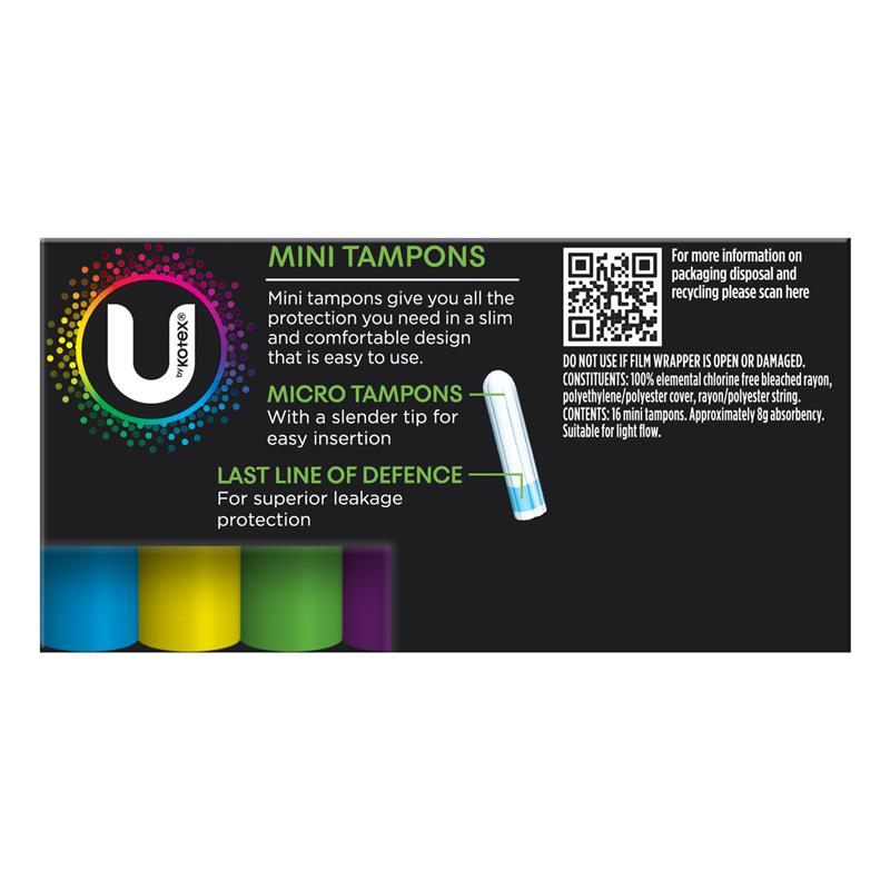 U by Kotex Mini Slim Tampons - 16 Tempons, 8g Absorbency, Individually Wrapped