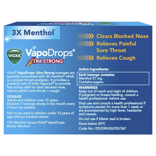 Vicks VapoDrops + Cough Xtra Strong Lemon Menthol Blast 16 Lozenges – view 2 - Auzzistore