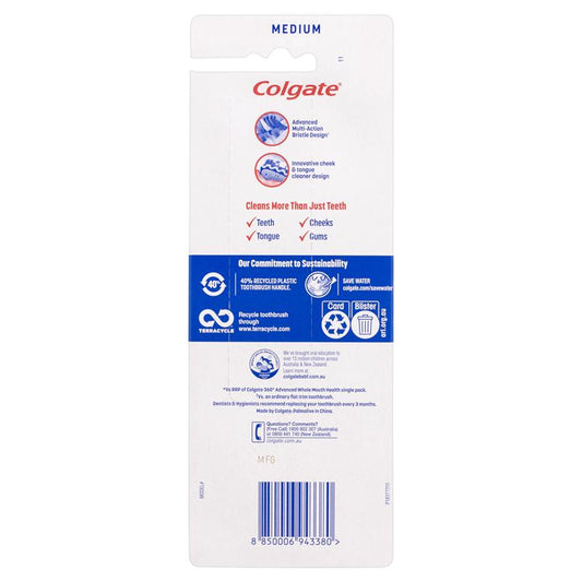 Colgate 360° Advanced Whole Mouth Health Medium Toothbrush - 4 Pack