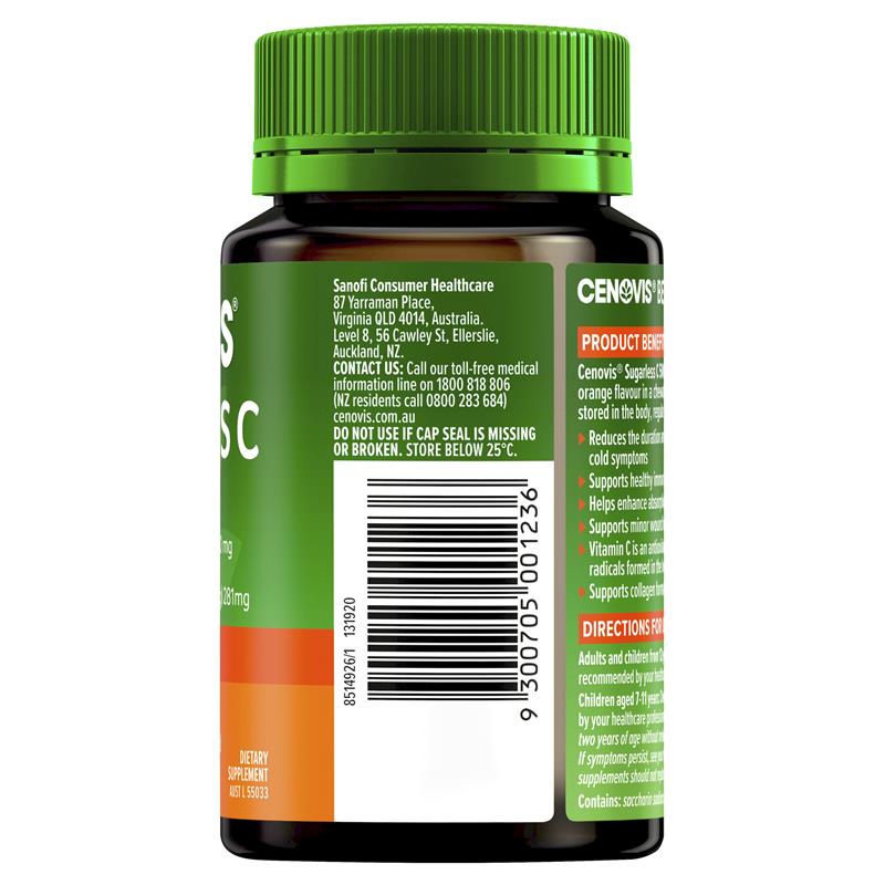 Cenovis Sugarless Vitamin C 500mg - 100 Orange Chewable Tablets