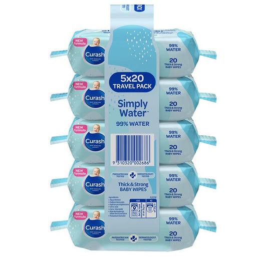 Curash Baby Travel Water Wipes 5 x 20 Pack - Gentle & Safe – view 2