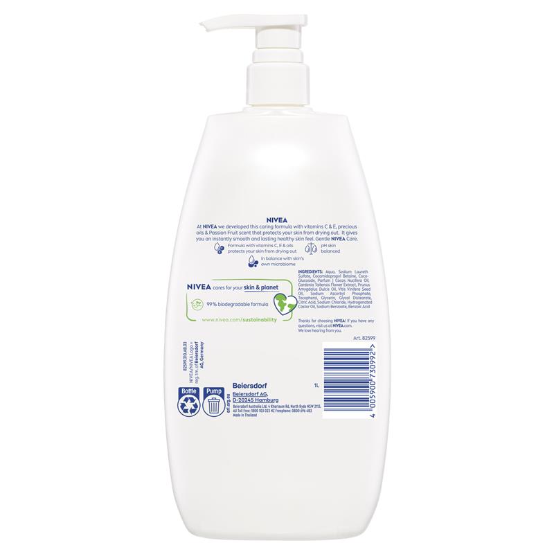 NIVEA Passion Fruit & Monoi Oil Shower Gel 1L – Moisturizing, pH Balanced