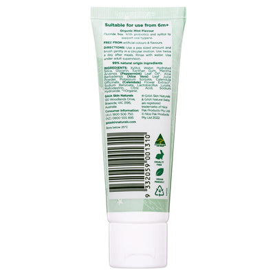 Gaia Natural Baby Probiotic Toothpaste Mild Mint 50g - Fluoride-Free Oral Care