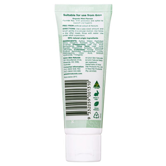 Gaia Natural Baby Probiotic Toothpaste Mild Mint 50g - Fluoride-Free Oral Care – view 2