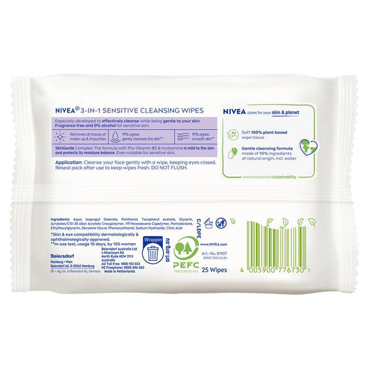 NIVEA 3in1 Sensitive Cleansing Wipes 25 Pack - Gentle Makeup Removal – view 2