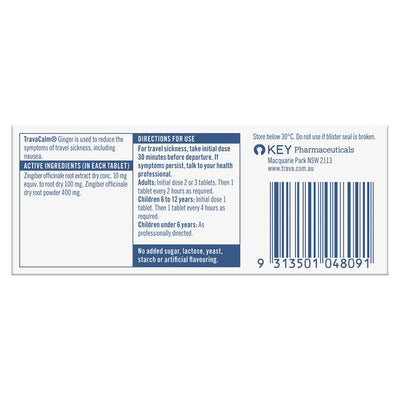 Travacalm Ginger Tablets - 30 Count for Natural Relief