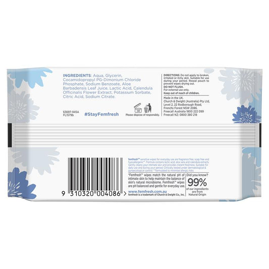 femfresh Sensitive Intimate Wipes Packs of 20, Biodegradable & Fragrance-Free – view 2