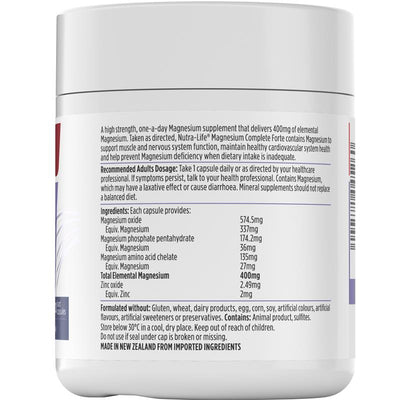 Nutra-Life Magnesium Complete Forte 400mg Elemental – 100 Capsules for Muscle & Nerve Support