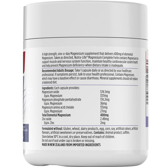 Nutra-Life Magnesium Complete Forte 400mg Elemental – 100 Capsules for Muscle & Nerve Support – view 2