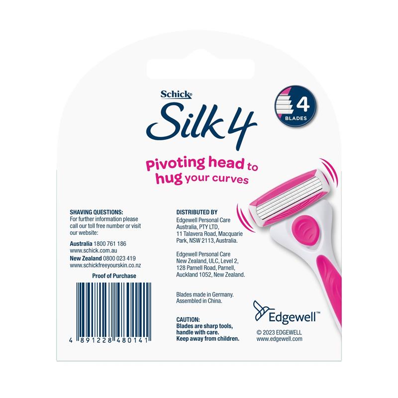 Schick Silk 4 Women’s Razor Refills, 4-Pack with Ultra-Thin Blades