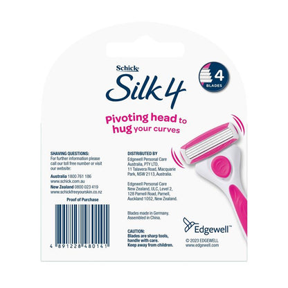 Schick Silk 4 Women’s Razor Refills, 4-Pack with Ultra-Thin Blades