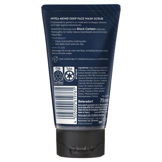 NIVEA for Men Deep Face Scrub - 75ml - Auzzi Store