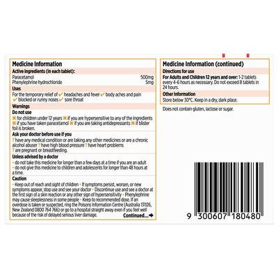 Codral PE Cold and Flu 24 Tablets - Relief for Cold & Flu Symptoms
