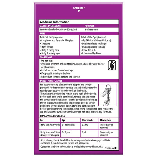Telfast Kids Oral Liquid 150ml - Fast Relief for Allergies