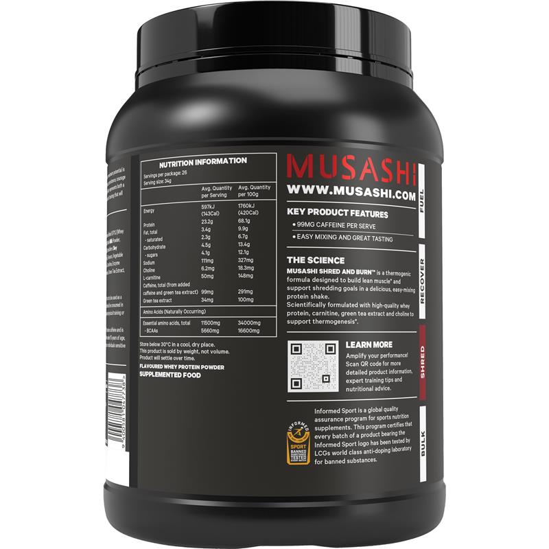 Musashi Shred And Burn Thermogenic Protein Formula - Vanilla 900g - Auzzi Store