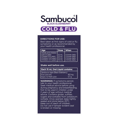 Sambucol Cold & Flu Liquid 250ml - Natural Relief for Cold & Flu Symptoms