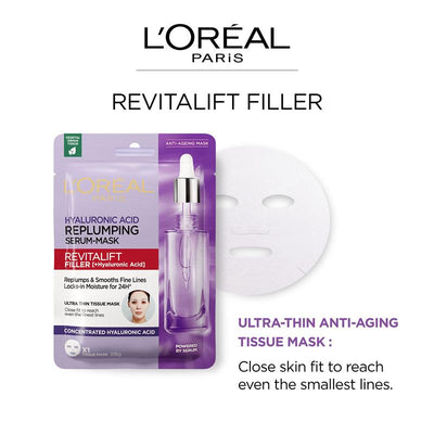L'Oreal Paris Revitalift Filler Hyaluronic Acid Plumping Anti-Wrinkle Sheet Mask 28g - Hydration Boost