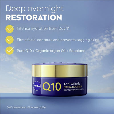 NIVEA Q10 Anti-Wrinkle Extra Nourish Night Cream 50ml - Deep Restoring Formula