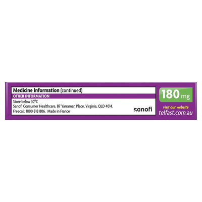 Telfast Hayfever Allergy Relief 180mg Non-Drowsy Antihistamine Tablets - 10 Pack