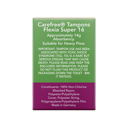 Carefree Flexia Super Fragrance-Free Tampons with Wings 16 Pack