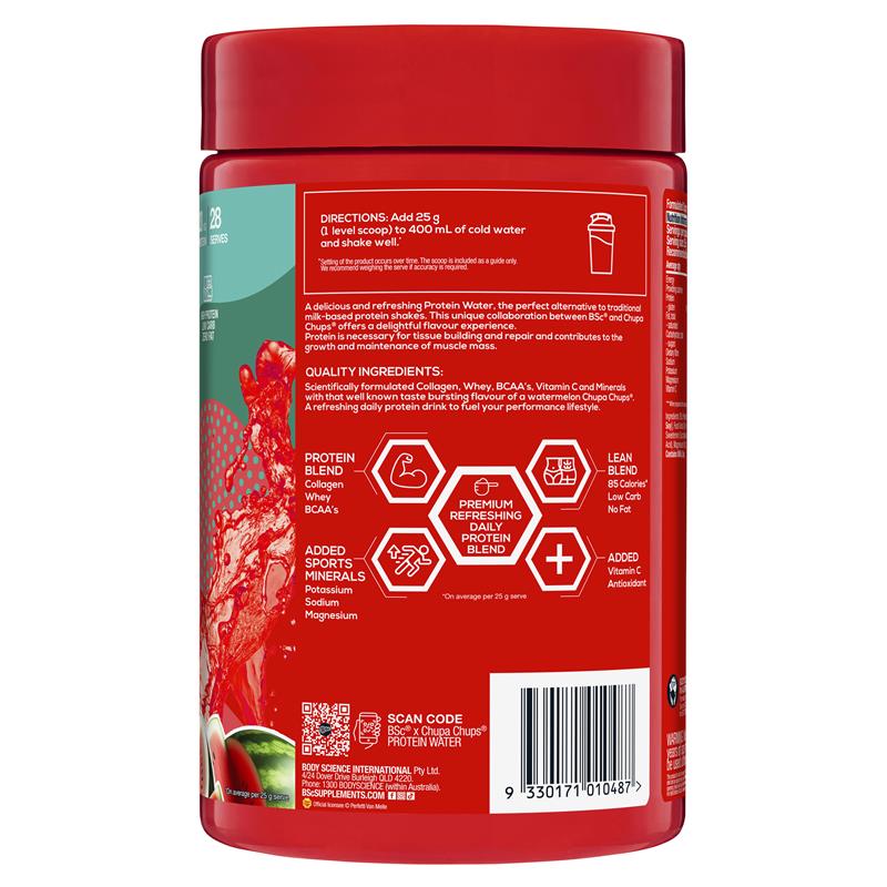 BSc x Chupa Chups Protein Water Watermelon 700g - Refreshing Protein Boost