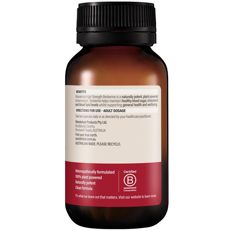 Wanderlust Berberine 500mg, 120 Vegan Capsules for Blood Sugar Support