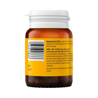 Blackmores Zinvit C 250mg Vitamin C & Zinc Supplement - 50 Tablets
