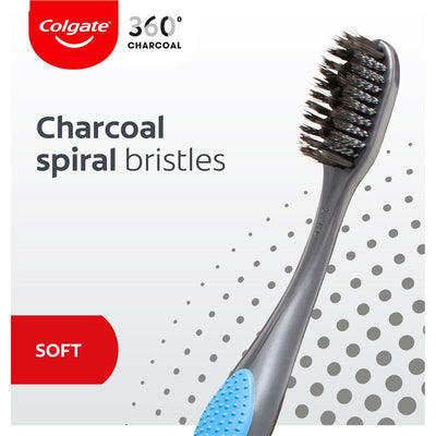 Colgate 360 Charcoal Anti-Bacterial Toothbrush 3 Pack - Whole Mouth Clean