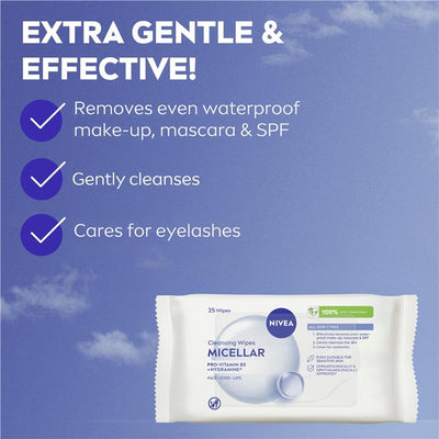 NIVEA 3in1 Micellar Cleansing Wipes - 25 Pack for All Skin Types