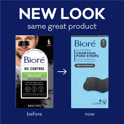 Bioré Men's Charcoal Deep Cleansing Pore Strips 6 Pack - Deep Clean for Oily Skin