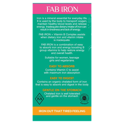 Fab Iron + B Complex 60 Tablets – Easy Absorb, Gentle Iron, B Vitamins