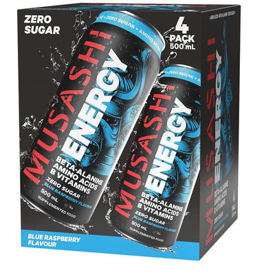 Musashi Blue Raspberry Energy Drinks 500ml x 4 Pack - Refreshing Energy Boost