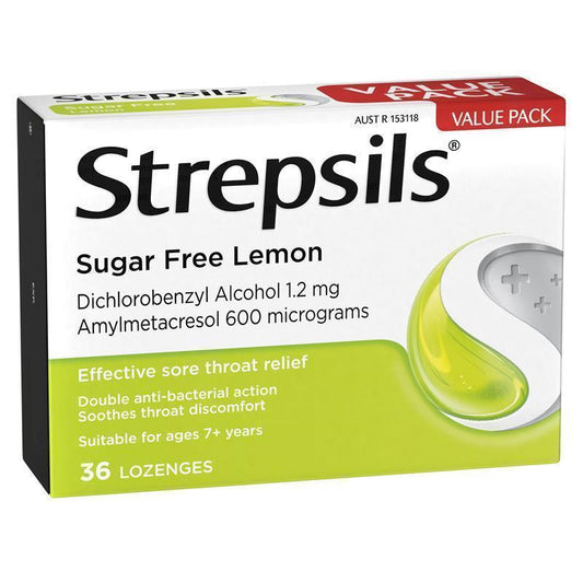 Strepsils Sore Throat Relief Sugar Free Lozenges - Lemon (36 Pack) - Auzzi Store