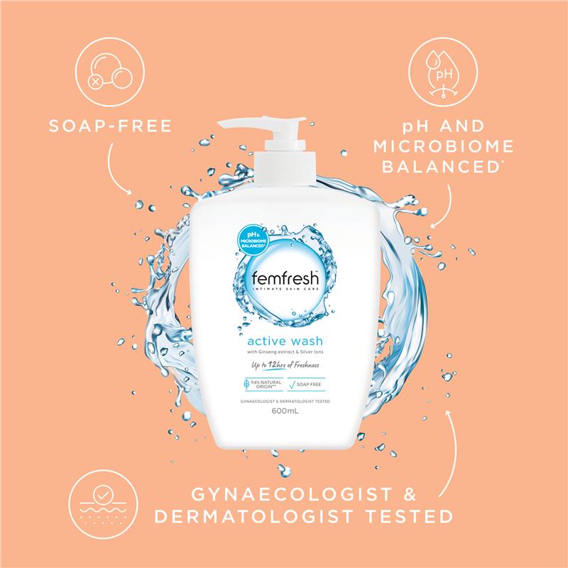 Femfresh Intimate Wash 600mL, pH Balanced, 94% Natural, Daily Use