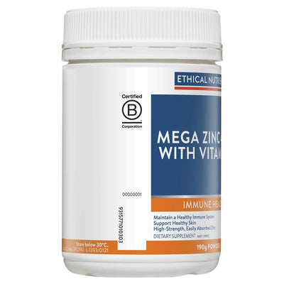Ethical Nutrients Mega Zinc 40mg & Vitamin C Orange Powder - 190g