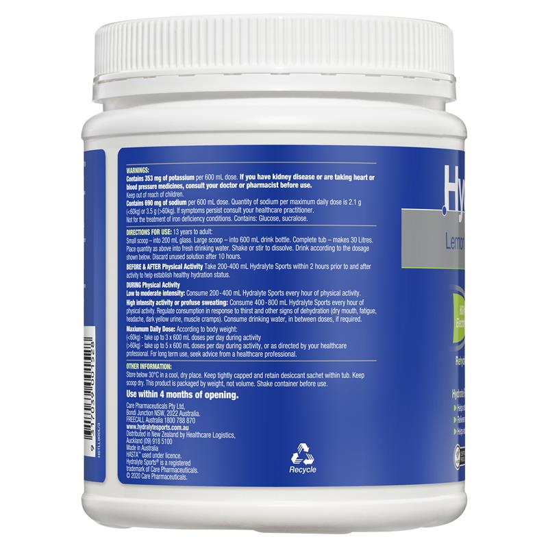 Hydralyte Sports Lemon Lime Electrolyte Powder 900g Tub - Auzzi Store