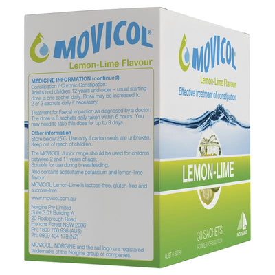 Movicol Adult Lemon Lime 30 Sachets - Effective Constipation Relief